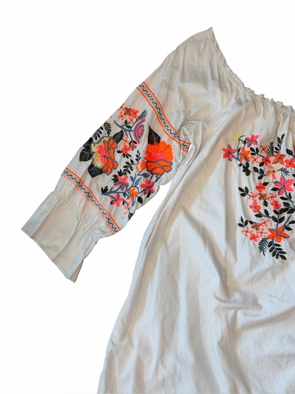 Free People Fleur Du Jour Embroidered Peasant Mini Dress Boho Floral Tunic L - Picture 11 of 16